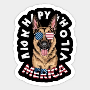 A cartoon German Shepherd in American flag colors has an American flag-colored face, wearing American flag-colored sunglasses(4) Sticker